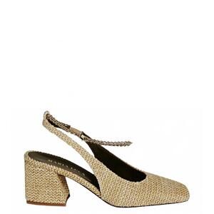 NEW MARIA LUCA women's ilaria raffia leather heels pumps in gold